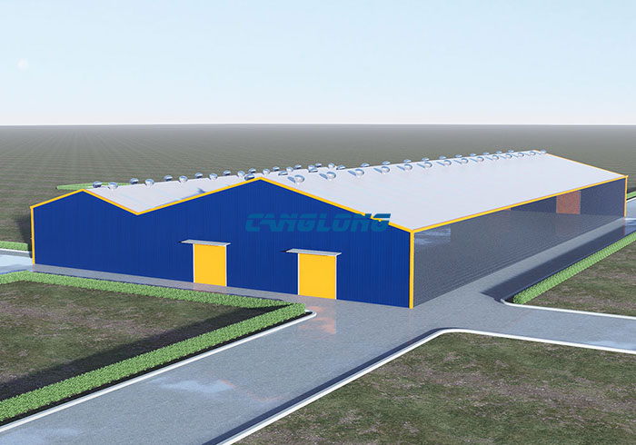 high-low-span double slope metal structure warehouse