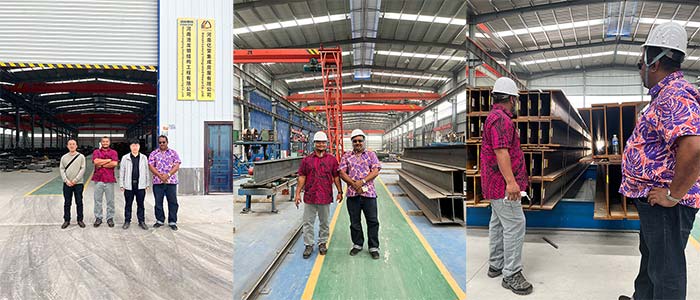 Fiji customer visits steel structure production workshop