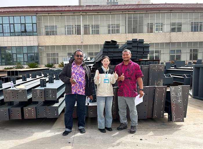 Fiji customer visits Canglong steel structure factory