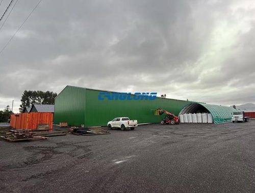 green steel structure warehouse