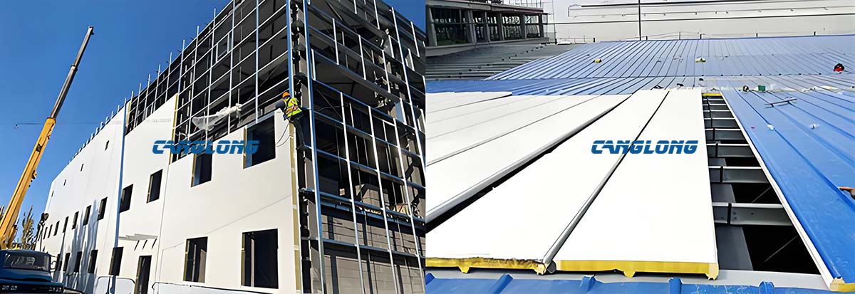 PU Foam Edge Sealing Rock Wool Sandwich Panel Installation