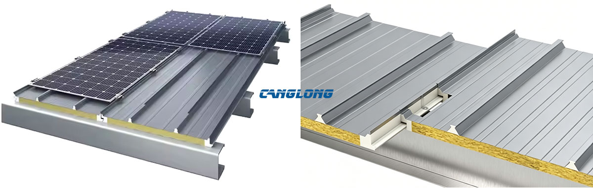 polyurethane-edged rock wool core photovoltaic roof panel system