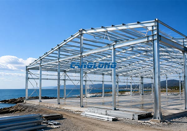 galvanized steel structure hall by the sea